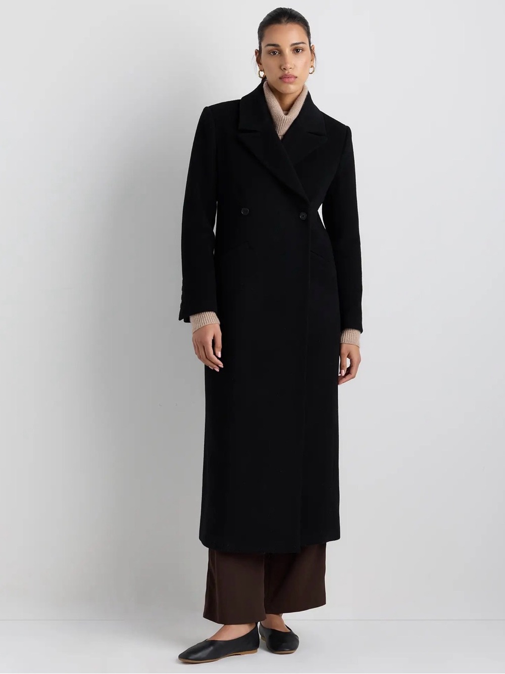 Wool Cashmere Tailored Long Coat - Size Small